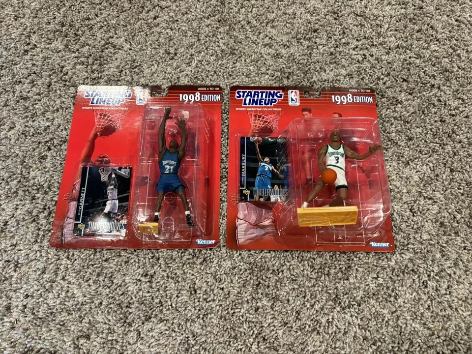 1998 Starting Lineup KEVIN GARNETT STEPHON MARBURY lot w/ cards MN Timberwolves Foto 1 de 1
