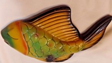 Vintage Chalkware Wall Fish Green Gold 10"