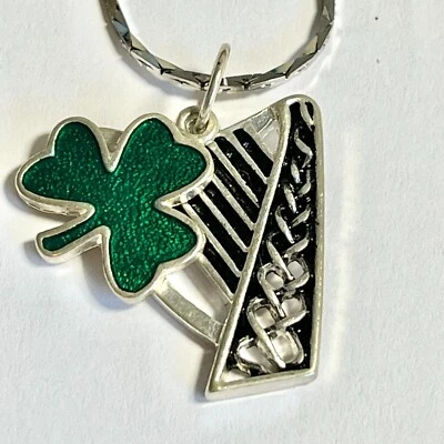 Collar Trébol Arpa Celta Plateado 19" Verde Irlandés Día de San Patricio Lira Foto 1 de 4