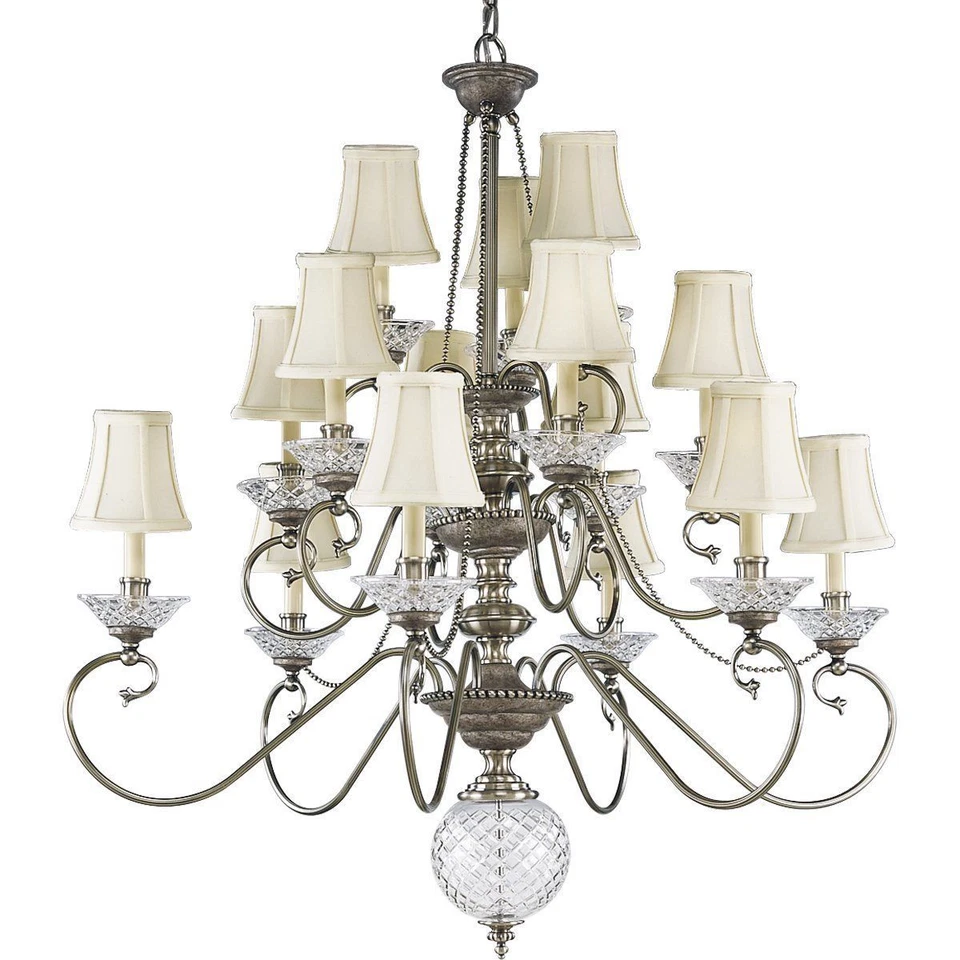 Colonial Silver Crystal 15 Light Chandelier Candles Progress Lighting P4233-43 - Image 1 of 1