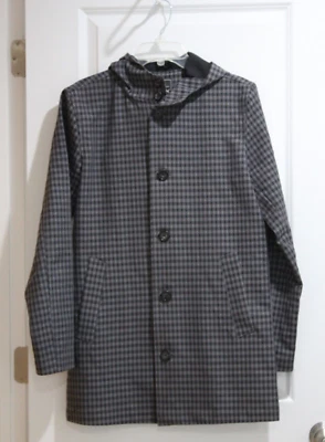 Abrigo para hombre TOPMAN azul a cuadros guinga con capucha Mac Car talla pequeña Foto 1 de 3