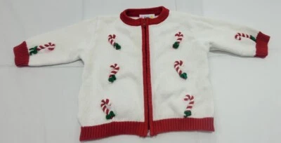 Vintage Miniwear Christmas Full Zip Sweater Jacket Candy Cane Infant 3-6 Months - Image 1 of 4