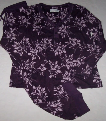 NUEVO CON ETIQUETAS Karen Neuburger EN VIVO~AMOR~LOUNGE PÚRPURA FLORAL Conjunto de Pijama Jogger S BOLSILLOS Foto 1 de 2