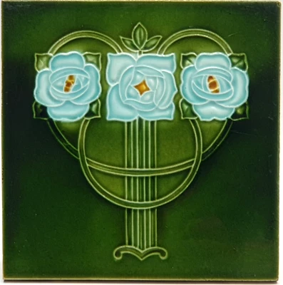 Azulejo de chimenea Art Nouveau Mackintosh floral mayólica T A Simpson C1900 AE2 Foto 1 de 3