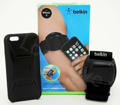 NEW Belkin iPhone 6/6S Clip Fit Armband + Case BLACK Train Run Strap Jog Cover - Image 1 of 3
