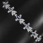 Unheated Pear Tanzanite 5x3mm Simulated Cz 925 Sterling Silver Bracelet 7 Inches