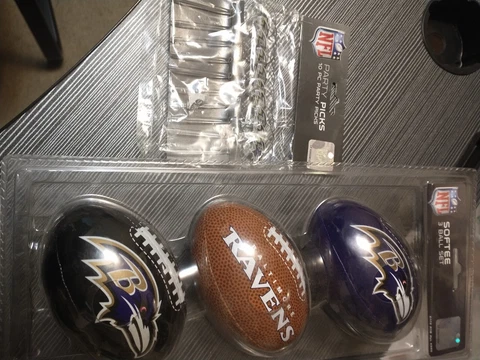 3 ball set Baltimore Ravens footballs 10 pc. party pics NFL soft balls 2009 Cover
