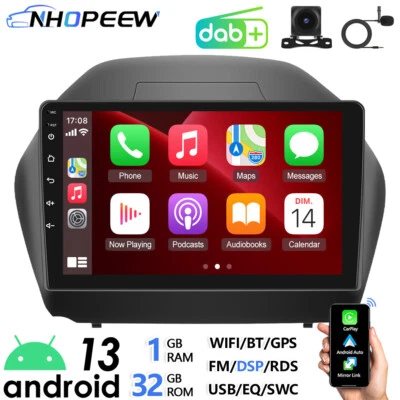 NHOPEEW DAB+ CarPlay Android Head Unit Stereo Radio For Hyundai ix35 Sat Nav WIFI & Cam