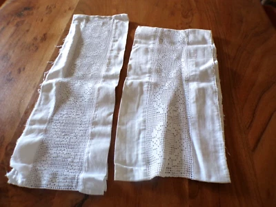 Linge ancien 2 bandes  de lin blanc  avec dentelle   ( ref 24 ) - Photo 1/4