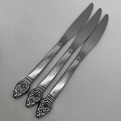 Lote de 3 cuchillos de mesa de cena de corte danesa Oneida 1881 Rogers cubiertos de acero inoxidable Foto 1 de 3