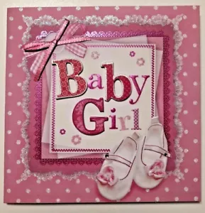Glückwunschkarte rosa Baby Mädchen mit süßen Ballettschuhen - Bild 1 von 3