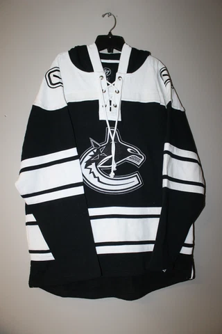 New NHL Vancouver Canucks old time jersey style mid weight cotton hoodie men L Cover