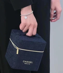 Chanel Beaute Holiday Navy Blue & Gold Make Up Box Bag Cosmetic Case Vanity