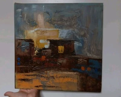 Pintura Original Brutalista Abstracto Expresionista Retro Decoración Paisaje Urbano Foto 1 de 4