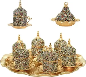 27 Pc Turkish Greek Arabic Coffee Espresso Cup Saucer Crystal Colored Set - Picture 1 of 3