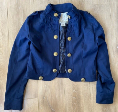 Casaco feminino Arden B azul marinho curto estilo militar botões moeda dourada zíper - P - Imagem 1 de 4