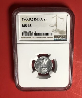 1966-( C )-INDIA- UNCIRCULATED 2 PAISE COIN, GRADED BY NGC MS 63. - Image 1 of 4