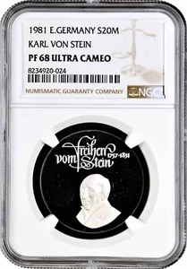 Germany - GDR 20 mark 1981, NGC PF68 UC, "Heinrich Karl vom Stein" Top Pop 5/0 - Picture 1 of 2