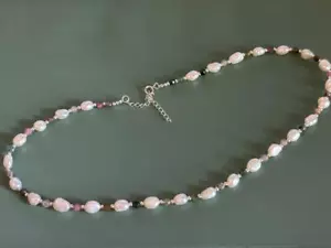 Genuine Sterling Silver 925 - Freshwater Pearl & Tourmaline Necklace - 41.5cm - Picture 1 of 1