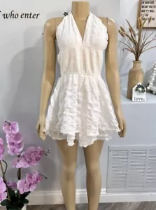 NWT Timing White Romper Halter Neck  Size M Medium Smock Waist - Picture 1 of 12