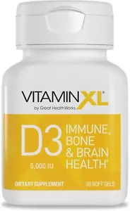OmegaXL VitaminXL D3 High Potency Daily Vitamin D 5000 IU 125mcg Immune Support - Picture 1 of 6