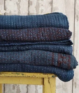 5 Pcs Wholesale Lot indigo Dyed Cotton Kantha Quilt Throws Twin vintage throws - Picture 1 of 12