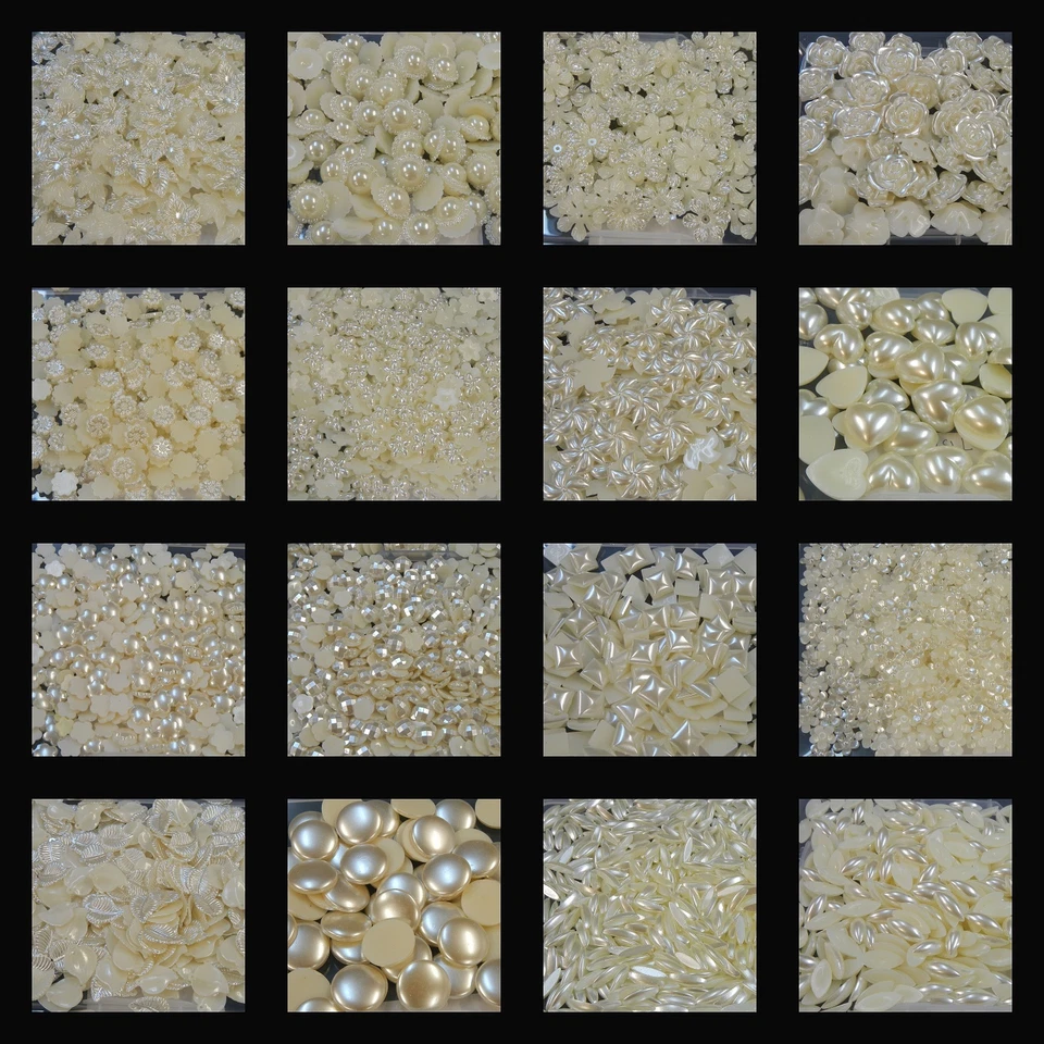 Cabochon Resin Flatback Pearl Lots Roses Leaves Hearts Marquise Oval Flowers etc - Image 1 of 1