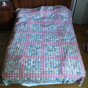Vintage Yo Yo Quilt Coverlet Bedspread 84x72 Granny Squares - Picture 1 of 8