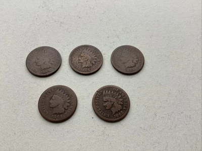 (5) centavos/centavos cabeza india usados 1864LW con pecho puntiagudo clásico (L desgastado) Foto 1 de 4