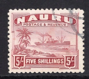 NAURU 1924-48 TYPE B 5/- CLARET USED WITH THREE SMALL PART SINGLE RING CDS - Picture 1 of 1