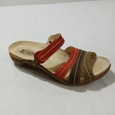 Sandalias Mephisto para mujer talla 39 marrón rojo cuero plantilla de corcho zapatos cómodos Foto 1 de 4