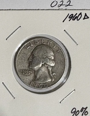 1960 D 90% Silver Washington Quarter -022 - Image 1 of 2