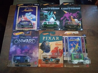 HOT WHEELS Disney 6 Car Lot ONWARD Guinevere Van,Light-year,Peter Pan,Aladdin - Image 1 of 4