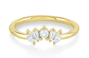 Baguette, Marquise & runde Form Moissanit in 10K Gelbgold Cluster Ring FN - Bild 1 von 2