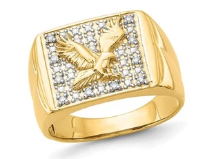 Mens 14K Yellow Gold Polished Eagle Ring  (SIZE 10) - Picture 1 of 5