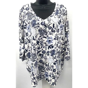 Rachel Zoe 100% Linen V Neck Floral Top Women's Size 1X - Picture 1 of 6