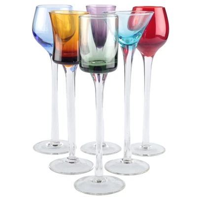 6 hohe bunte Likörgläser Likör Gläser 18 cm Glas blau orange lila grün rot - Bild 1 von 4