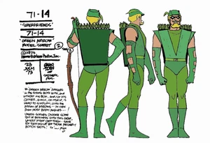 Super Friends GREEN ARROW MODEL SHEET PRINT Hanna Barbera Cartoon - Picture 1 of 1