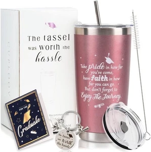 2025 Graduation Gift for Her Tumbler - 20 oz Rose Gold Wine Tumbler Cup with Lid - Picture 1 of 7