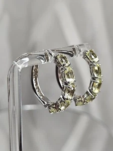 Natural Light Yellow Green Peridot Hoops Earrings Sterling Silver 925 - Picture 1 of 6