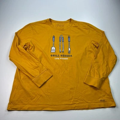 Camisa Life is Good Crusher Para Hombre Extra Grande XL Amarilla Cuello Redondo Papá Parrilla Foto 1 de 4