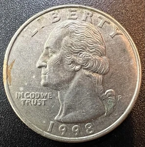 1998 Washington Quarter Struck Thru Retained Rim Burr Error - Picture 1 of 3