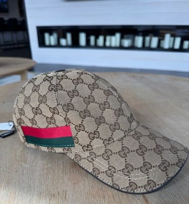 Gucci GG Monogram Web Stripe Canvas Baseball Cap Head Hat Beige Adjustable - Image 1 of 4