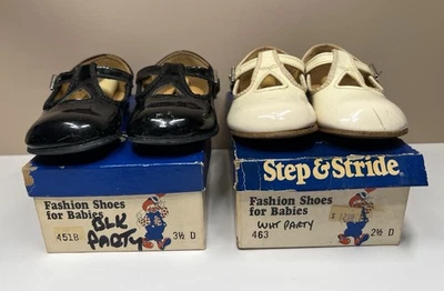Lote 2 Zapatos Vintage Niña Negro/Blanco Charol Mary Janes Step & Stride Foto 1 de 4