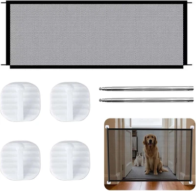 Mesh Stair Gate, 110X72Cm Stair Gates for Dogs with 4PCS Hooks & 2PCS Pole, Port - Image 1 of 4