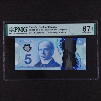 2013 Canada Bank of Canada BC-69b 5 Dollars PMG 67 EPQ Superb Gem UNC - Image 1 of 4