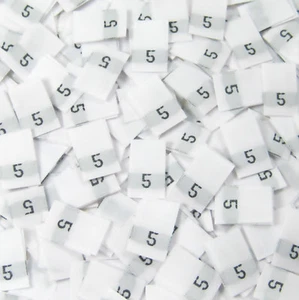 100 PCS WHITE WOMEN TAFFETA WOVEN CLOTHING NUMBER SIZE TAG LABEL - SIZE 5 - FIVE - Picture 1 of 1