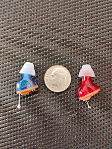 TWO  MINI  HEARING AIDS/AMPLIFIERS 3 PROGRAMS button controls program & volume - Picture 1 of 5
