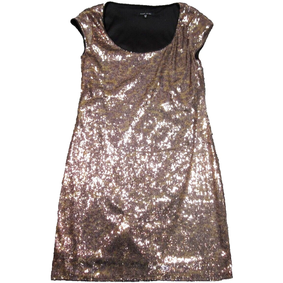 Vestido Jump Girl Lentejuelas Doradas Línea A Para Mujer Mediano Hecho en EE. UU. Noche Fiesta Formal Foto 1 de 4