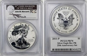 2011 P Reverse Proof Silver Eagle PR70 PCGS First Strike 25th Set MS PF Mercanti - Picture 1 of 3